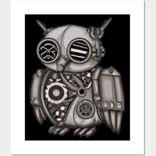 steampunk owl, cyberpunk owl, owl with armor, robo owl Posters and Art